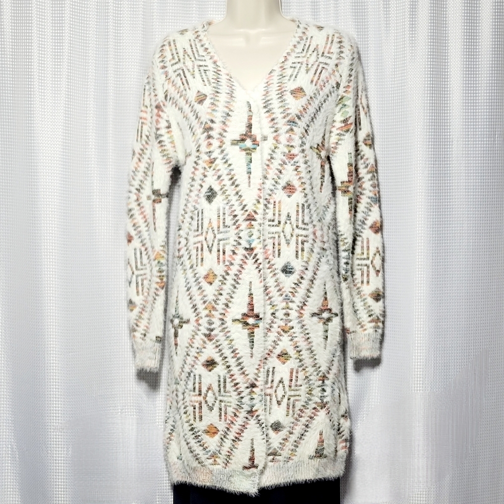 OCEANUS Southwestern Knit Open Front Cardigan Duster Soft & Cozy (S)